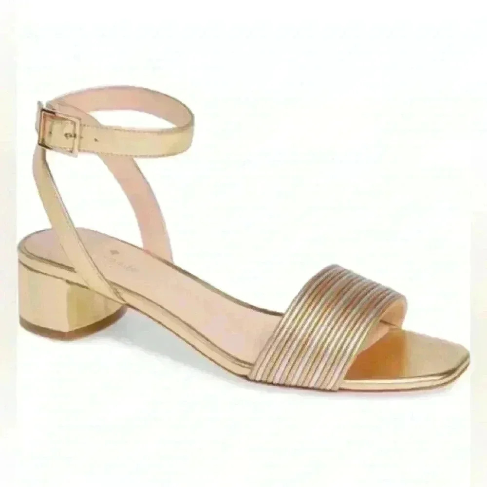kate spade Gold Ankle-Strap Low Block Heel Sandals
